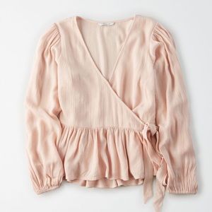 NWT peplum long sleeve wrap front blouse
